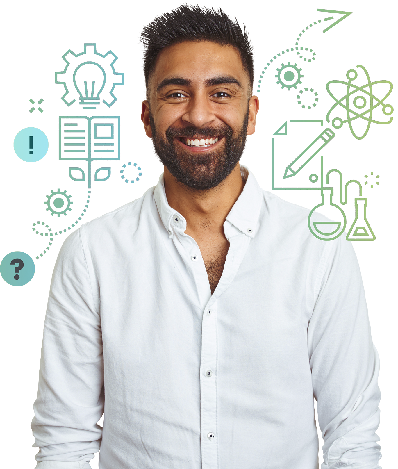 A man with a beard smiling in front of a Schools Library Service UK backdrop.