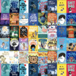 A collage of children's books in different colors.